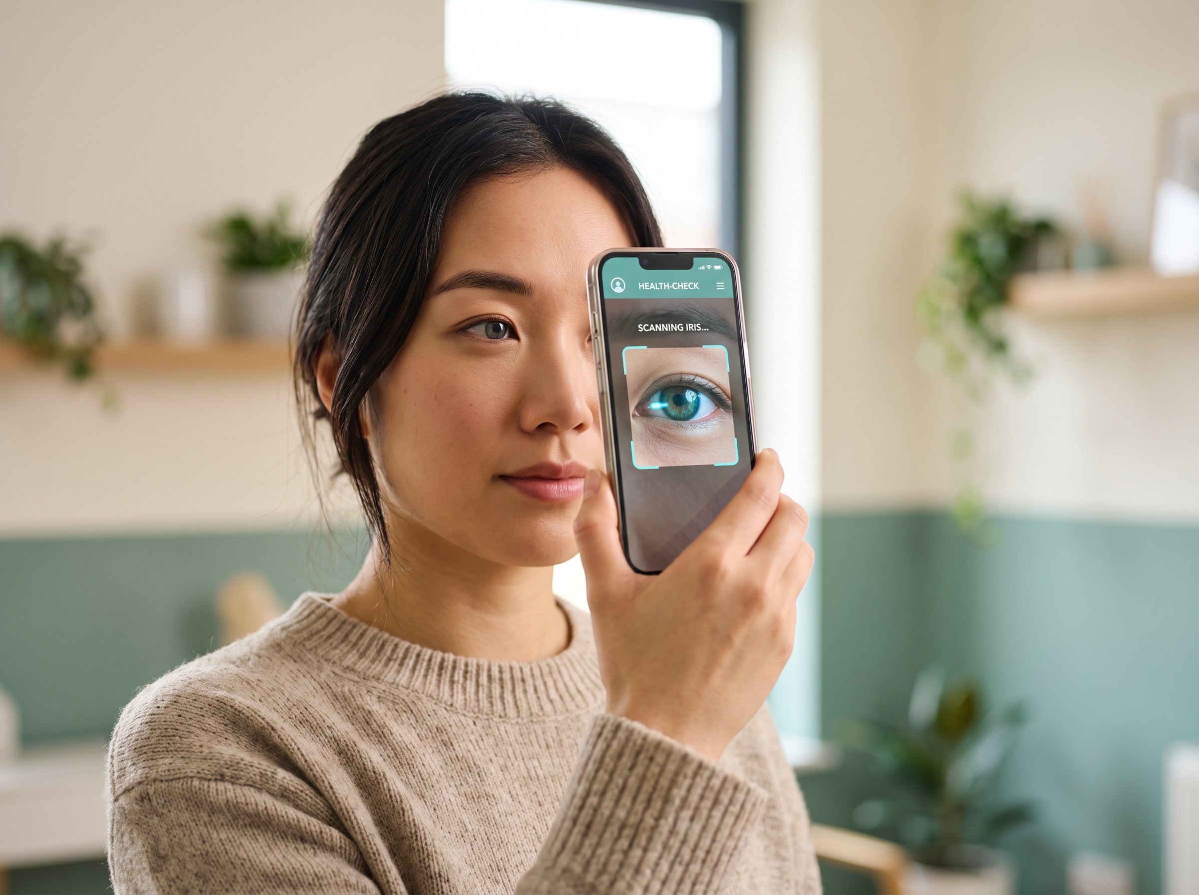 Person scanning their eye with a smartphone for the holistic health assessment
